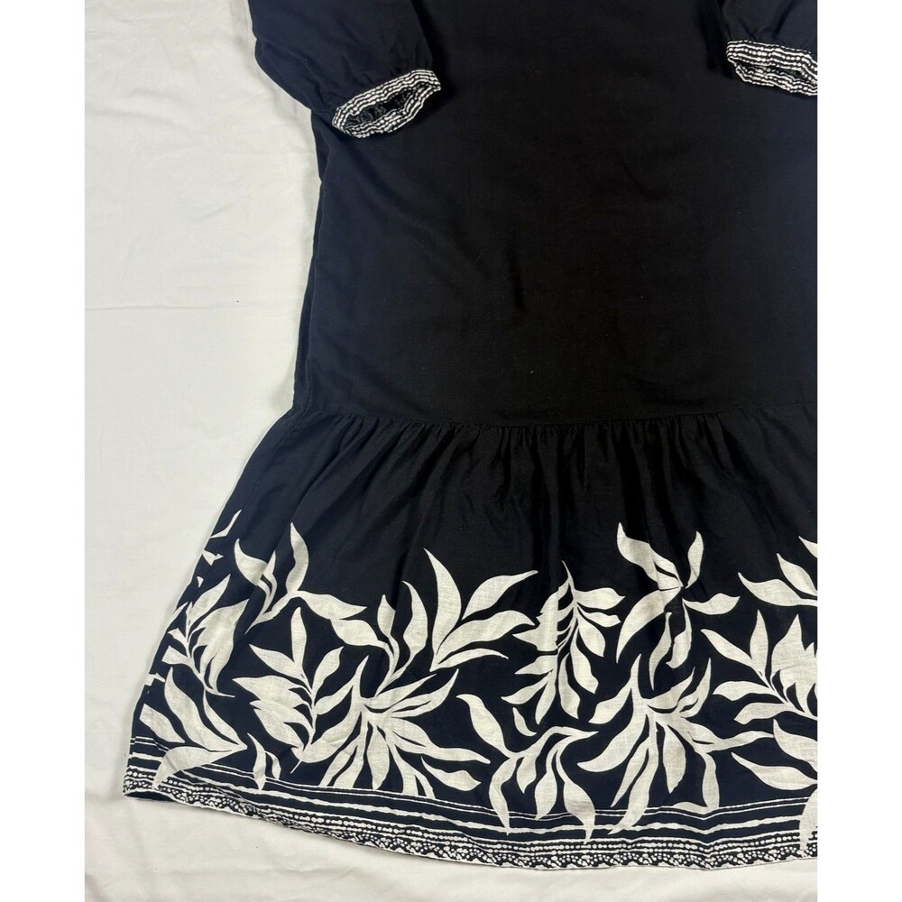 Style & Co Linen Modal Midi Dress M Black White Border Print Square Neck Boho - Picture 9 of 15